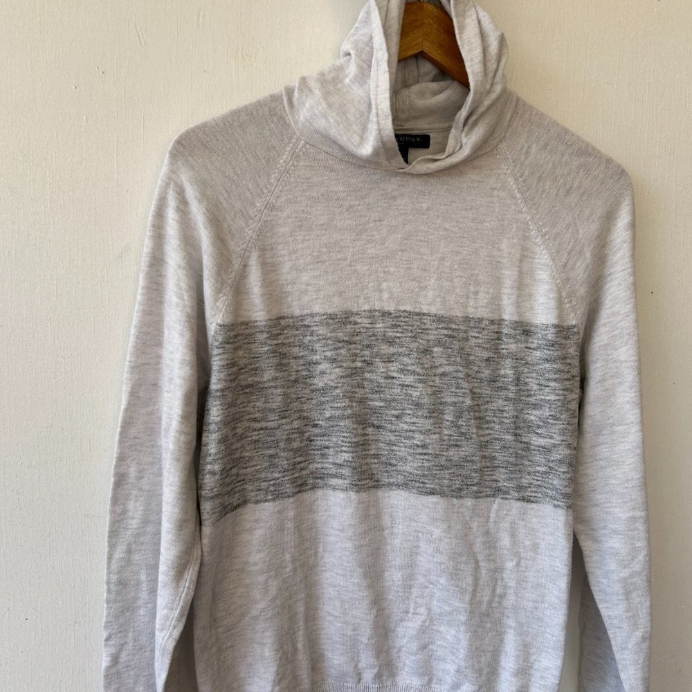 Banana Republic Hooded Sweater Mens Small Gray Striped Preppy Old Money Y2K - Picture 2 of 6